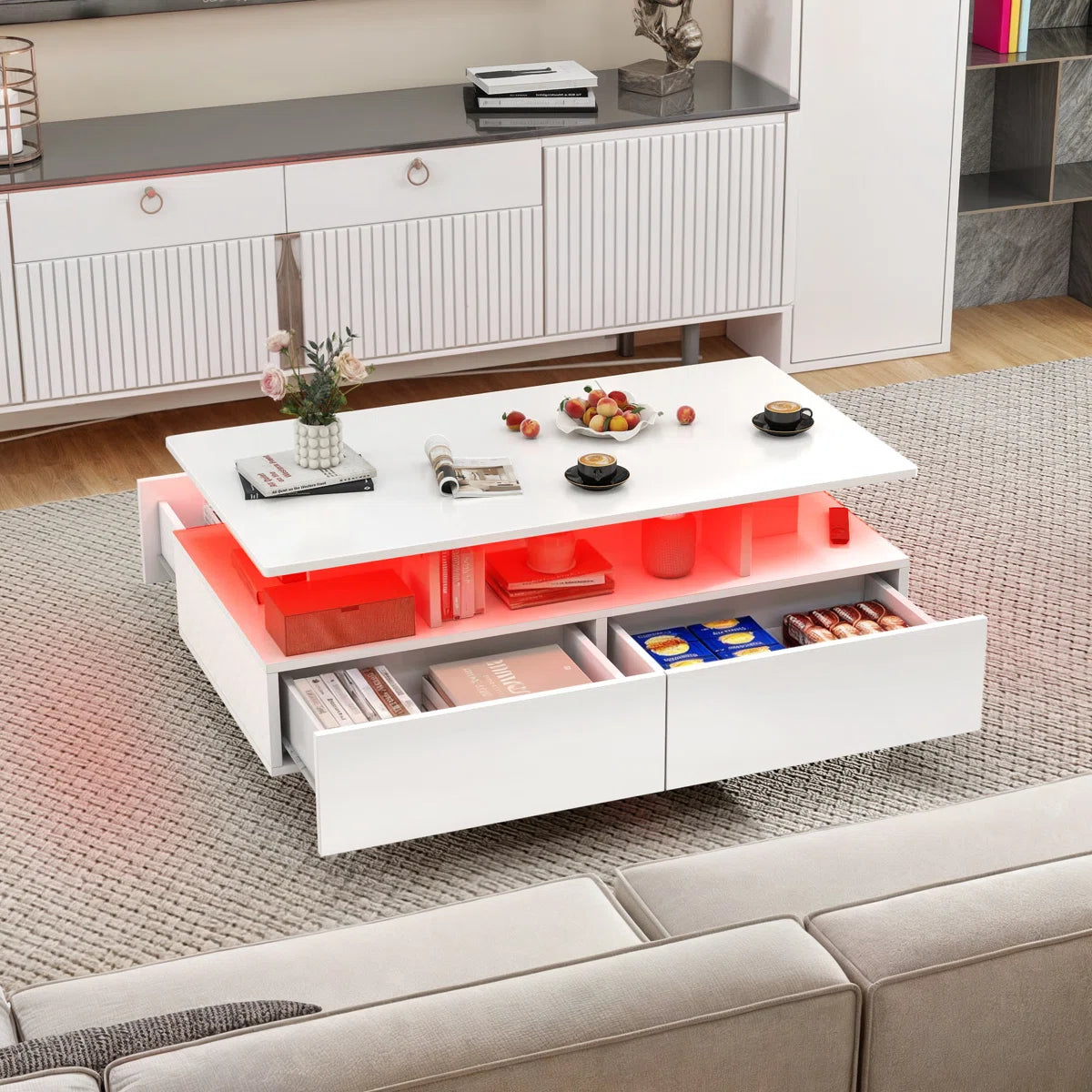 Ellise LED Coffee Table with 4 Drawers