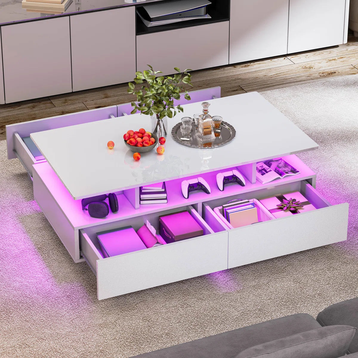 Ellise LED Coffee Table with 4 Drawers