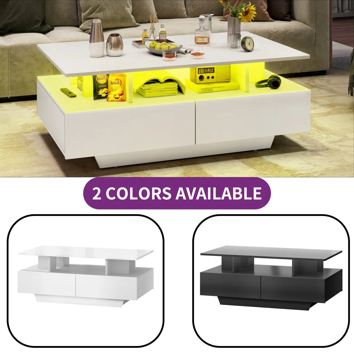 Ellise LED Coffee Table with 4 Drawers